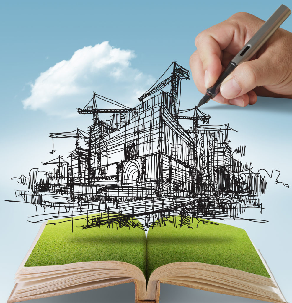 open book of hand draws building and construction